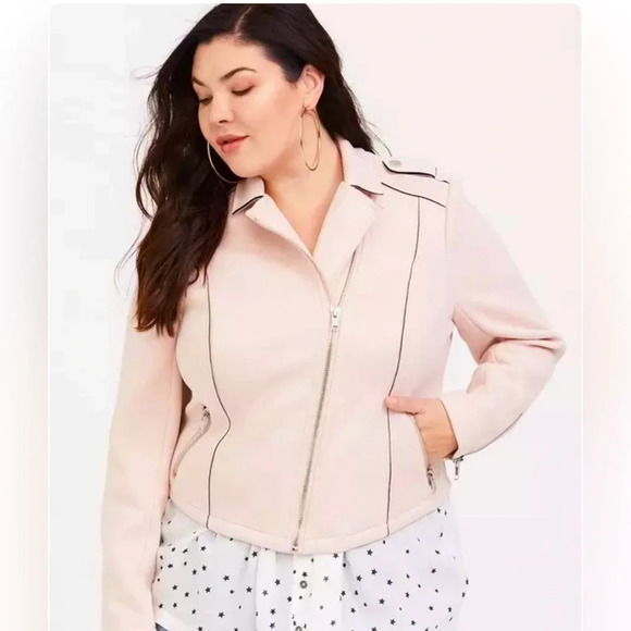 Torrid Suede Style Zippered Moto Jacket in Blush Pink 2 - Picture 1 of 12